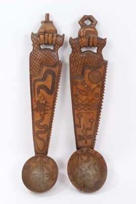 Lot 231 - Pair of African carved wooden ladles