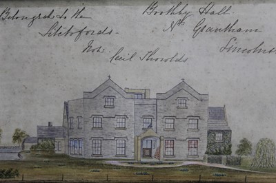 Lot 97 - Pair of mid 19th century naive watercolours depicting Brothby Hall, Lincolnshire