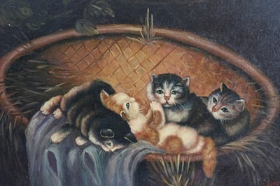 Lot 45 - Ronner, early 20th century naive oil of kittens