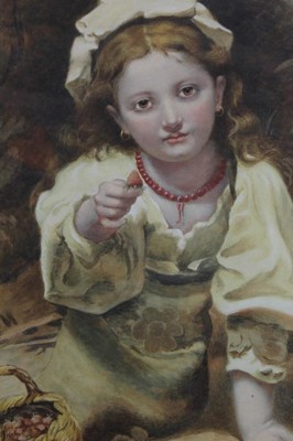 Lot 265 - English School, 19th century, watercolour Girl with strawberries