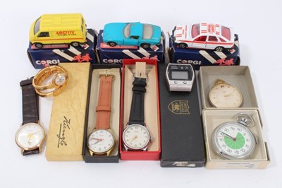 Lot 61 - Group vintage watches and three toy vehicles