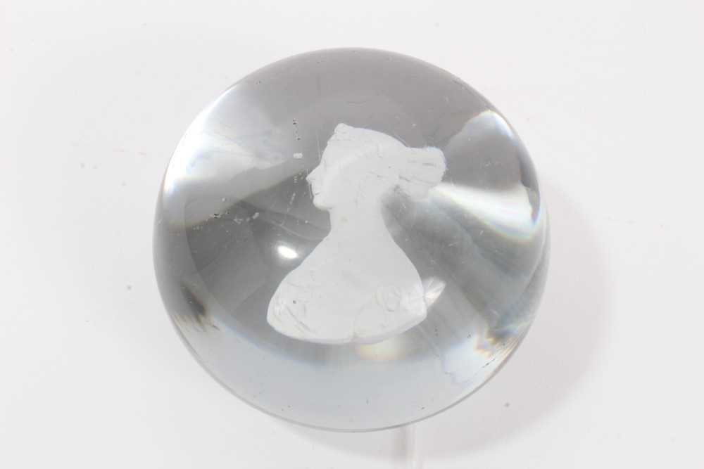 Lot 90 - Victorian glass sulphide paperweight with a bust of the young Queen Victoria
