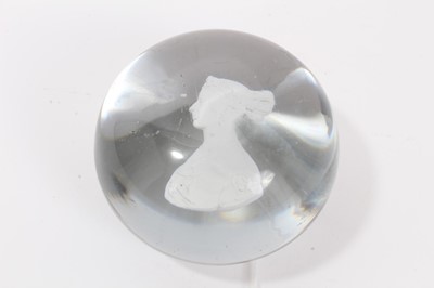 Lot 90 - Victorian glass sulphide paperweight with a bust of the young Queen Victoria