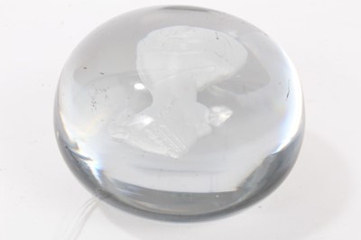 Lot 90 - Victorian glass sulphide paperweight with a bust of the young Queen Victoria