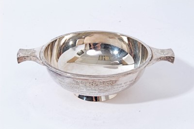 Lot 11 - Rugby interest- Contemporary silver Quaich of conventional form, the handles engraved