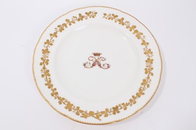 Lot 8 - Victorian porcelain armorial dinner plate finely painted with Ducal coronet and double S monogram within raise gilt floral border 22.7 cm diameter