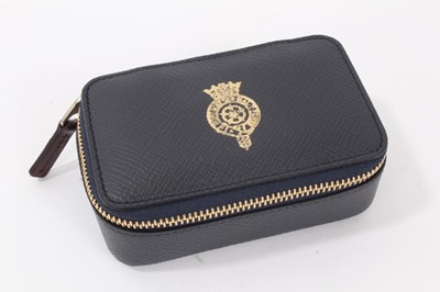 Lot 23 - H.R.H. Prince Andrew Duke of York, a leather presentation jewellery / cufflinks case by Smythson with gilt embossed Royal cipher to lid and red suede lining 11x7x4 cm - as new