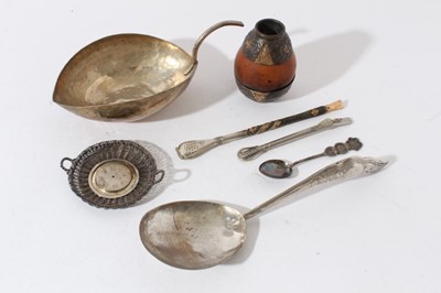 Lot 172 - Argentinian white metal mounted gourd with matching bombilla straw, together with other foreign silver and white metal items (qty)