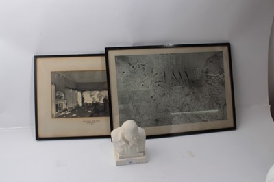 Lot 212 - Spode Parian ware bust of Winston S. Churchill 1874 - 1965, printed marks to base - Spode, England, First Edition 1965, approximately 18cm high, together with a print of the Upper War Room, Admiral...