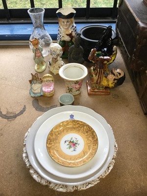 Lot 93 - Three Beswick Beatrix potter figures together with a Toby jug, cut glass vase and other ceramics