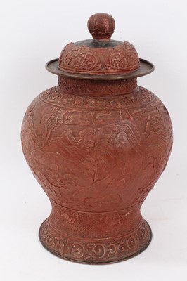 Lot 156 - 18th/19th century Chinese pressed cinnabar lacquer baluster vase