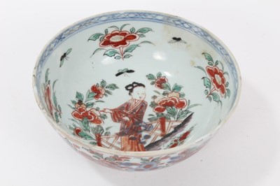 Lot 49 - 18th century Chinese blue and white porcelain bowl with European clobbered decoration