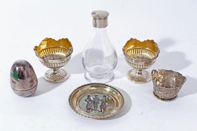 Lot 82 - Pair of silver egg cups together with a silver egg, silver pin dish and other items