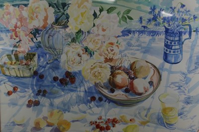 Lot 298 - Elizabeth Jane Lloyd (1928-1995) watercolour - Still Life with Roses and Cherries, in glazed frame, 54cm x 74cm  
Provenance: Sally Hunter Fine Art
