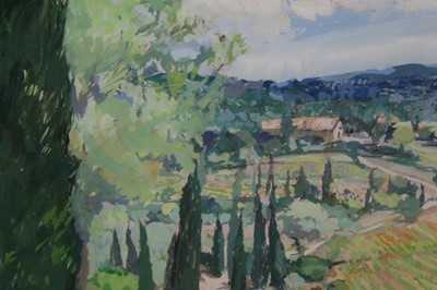 Lot 1059 - Anthony Atkinson (1929-2014) gouache - Road below Souzette, signed, in glazed frame, 43cm x 31cm  
Provenance: Highgate Fine Art