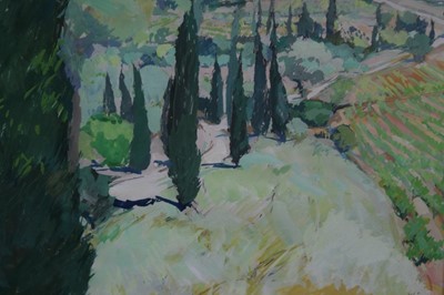 Lot 1059 - Anthony Atkinson (1929-2014) gouache - Road below Souzette, signed, in glazed frame, 43cm x 31cm  
Provenance: Highgate Fine Art