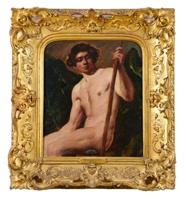Lot 599 - Attributed to William Etty, oil on panel - male nude
