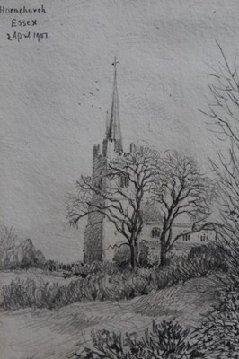 Lot 35 - Niemann Smith, Edwardian pencil drawing - Hornchurch, Essex, 2nd April 1907, in glazed gilt frame, 17cm x 12cm