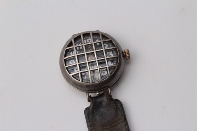 Lot 200 - First World War British Military Officers' private purchase silver cased trench wristwatch with cage