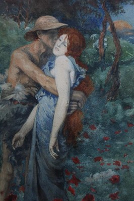 Lot 271 - Early 20th century watercolour - Romantic figures, in glazed gilt frame