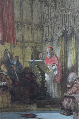 Lot 504 - Samuel A. Raynor (act.1820-1974) watercolour and gouache - Cathedral Interior, initialled and dated 1868, in glazed gilt frame