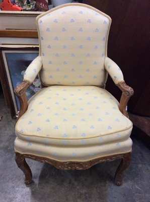 Lot 964 - Antique French open arm chair upholstered in Bernard Thorp fabric