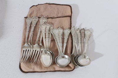 Lot 156 - A fine early 20th century Tiffany & Co Sterling silver Florentine pattern canteen of cutlery comprising: ten dinner forks, seventeen dessert forks, ten silver handled dinner knives, eleven silver h...