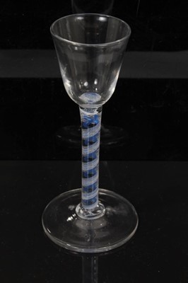 Lot 157 - Georgian blue and white double series opaque twist wine glass