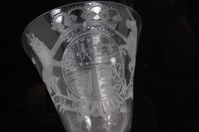Lot 166 - Georgian 'Newcastle' light baluster armorial wine glass