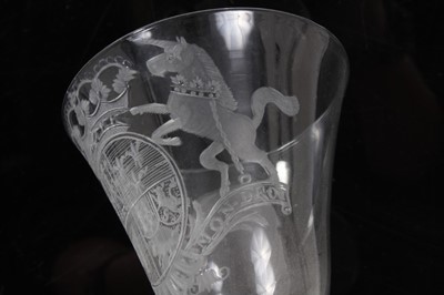 Lot 166 - Georgian 'Newcastle' light baluster armorial wine glass