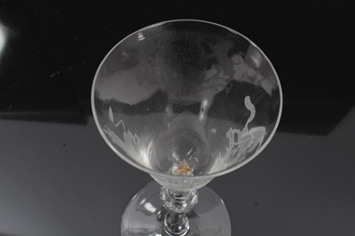 Lot 166 - Georgian 'Newcastle' light baluster armorial wine glass