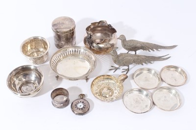 Lot 120 - George V bon bon dish of circular form with pierced decoration on three scroll feet, (Sheffield 1913) together with a silver bowl (Birmingham 1906) and other silver and silver plated wares.