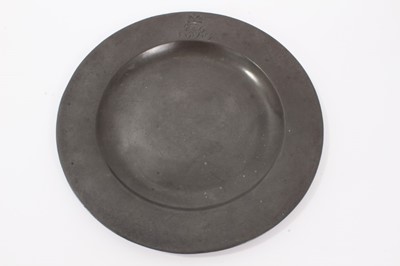 Lot 7 - H.M.King George IV , early 19th century pewter plate with engraved crowned GR IV cipher to border , ' London Superfine ' and other marks to underside including hand written inscription ' From the R...