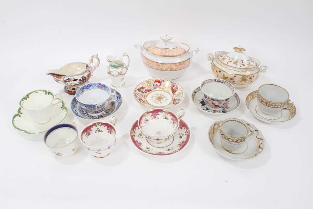 Lot 108 - A Miles Mason sucrier and cover, pattern number 523, another, pattern number 450, a Rockingham cup and saucer and other items