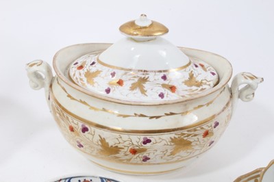 Lot 108 - A Miles Mason sucrier and cover, pattern number 523, another, pattern number 450, a Rockingham cup and saucer and other items