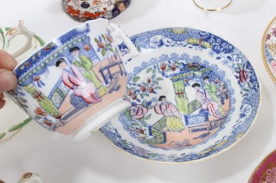 Lot 108 - A Miles Mason sucrier and cover, pattern number 523, another, pattern number 450, a Rockingham cup and saucer and other items