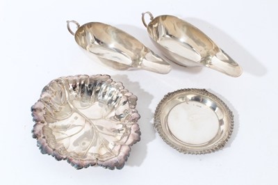 Lot 65 - Contemporary silver dish in the form of a Vine leaf (Birmingham 1987) together with a silver pin dish and two silver sauce boats (various dates and makers) all at approximately 8.5oz