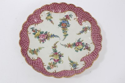 Lot 242 - Worcester pink scale bordered saucer dish, the porcelain circa 1770
