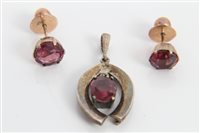Lot 3231 - Pair Indian red stone stud earrings - possibly...