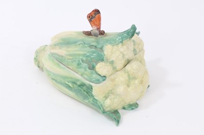 Lot 106 - Unusual late 19th century Vienna porcelain box, in the form of a cauliflower, with butterfly handle, impressed beehive mark to base,  17cm width