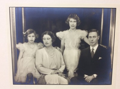 Lot 55 - T.M. King George VI and Queen Elizabeth with their daughters , Princess Elizabeth and Princess Margaret, fine1939 Marcus Adams black and white portrait photograph mounted on card and signed by the...