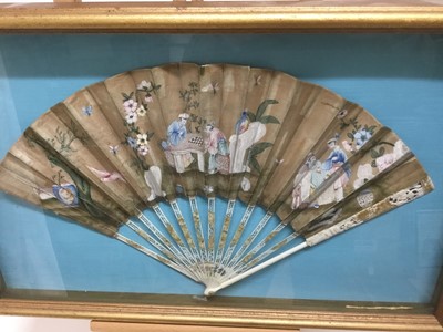 Lot 332 - Fine 18th century Chinese painted ivory fan, in box frame