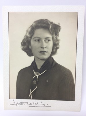 Lot 61 - H.R.H Princess Elizabeth (later H.M.Queen Elizabeth II ) , fine Dorothy Wilding wartime 1943 black and white photograph of the Princess in her Sea Ranger uniform , mounted on card and signed by the...