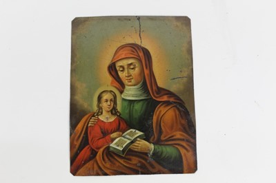 Lot 162 - Late 18th century Continental School, a pair of oils on metal of religious subjects, unframed, each 17 x 13cm