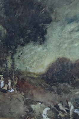 Lot 129 - J. Bachot, watercolours, Nymphs in the woods, signed and dated 1913, in oak frame, 38 x 26cm. 
Provenance: Bonhams 12/07/05 - lot 42*