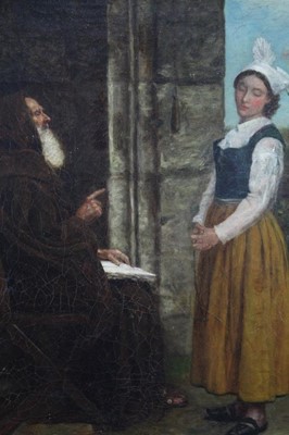 Lot 127 - John Crompton (1854-1927), oil on canvas, A young lady receiving religious instruction from a holy man, in gilt frame, 39 x 34cm