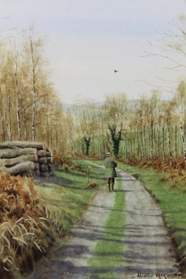Lot 208 - Alistair Mackinson (b.1961) watercolour, sportsman