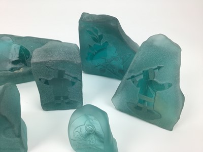 Lot 234 - Ten Canadian Inuit etched and engraved frosted sea glass paperweights by Siku and others (10)