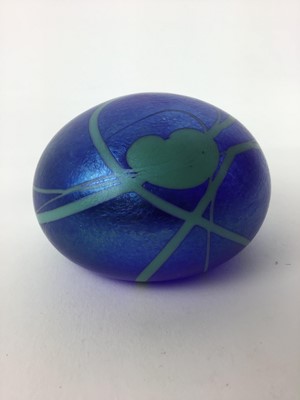 Lot 611 - John Ditchfield Blue lustre paperweight with green Lily pads