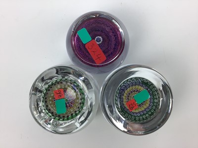Lot 102 - Three Whitefriars art glass paperweights with date canes for 1975, 1979 and 1985 (3)